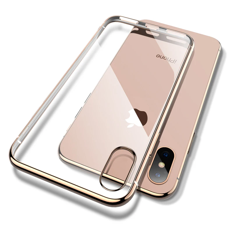 For iPhone 7 8 Plus 6 6S XS Max XR X Case Electroplate TPU Soft Silicone Transparent Plating edge Anit-Skid |