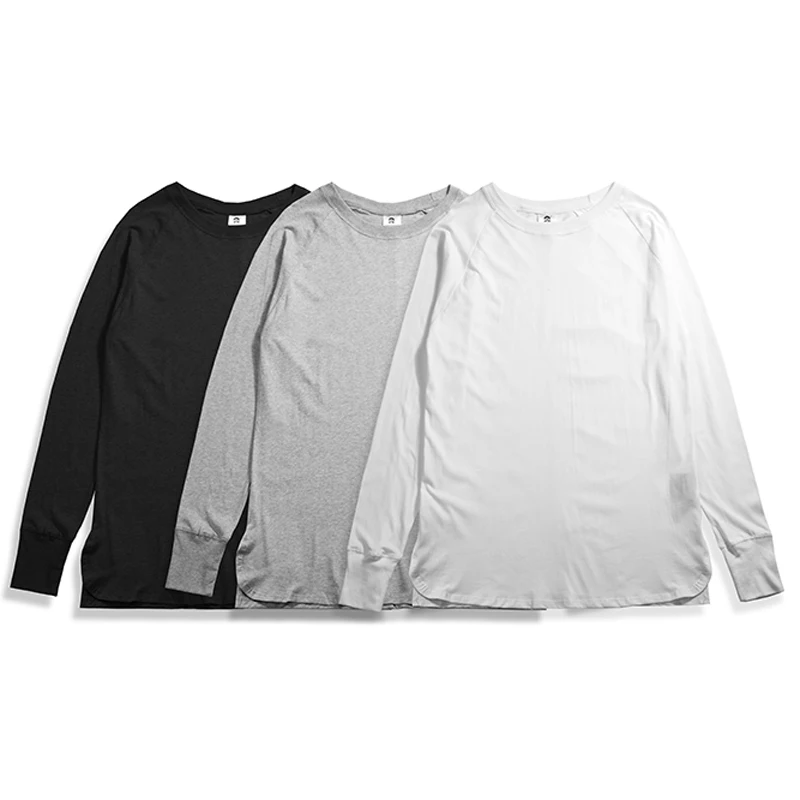

hot selling 2017 Fashion Hip Hop t-shirts men long sleeve Arc type Hem length t shirts pure color Loose Cotton head Europe style