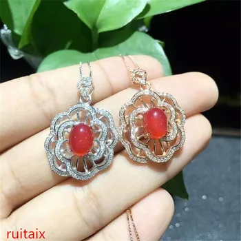 

KJJEAXCMY boutique jewels S925 Pure silver natural red jade medulla female pendant inlay decorative curve wildflowers