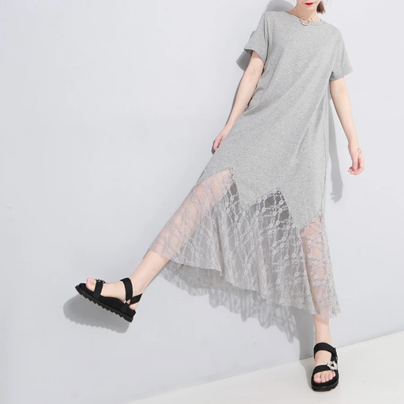 Cotton Dress Lace Patchwork Women Mermaid Dress Party Perspective ANGEL'S WING Summer Vestidos Korean Dresses LT408S50