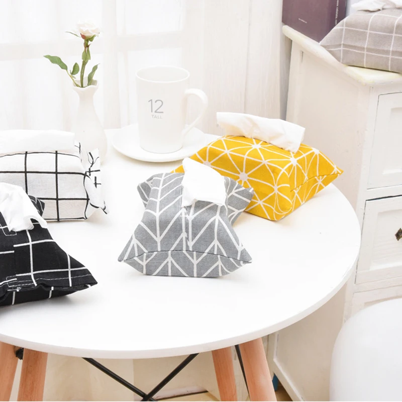

INS Nordic Black White Grids Tissue Box Cotton Linen Napkin Holder Towel Paper Storage Bag Organizer Office Table Car Home Decor