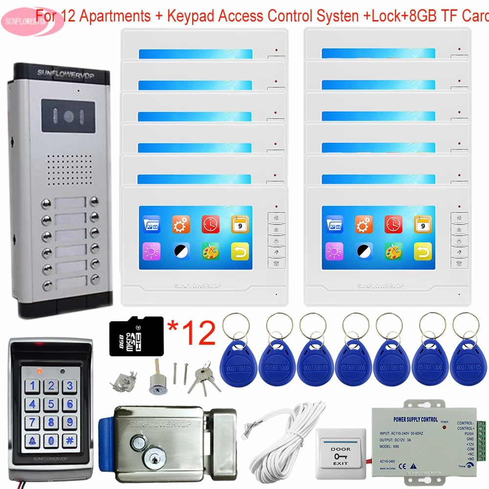 Keypad Access Control 7\ Video Intercom With Recording + 8GB TF Card Video Intercom For Apartments Video Call +Electronic Lock