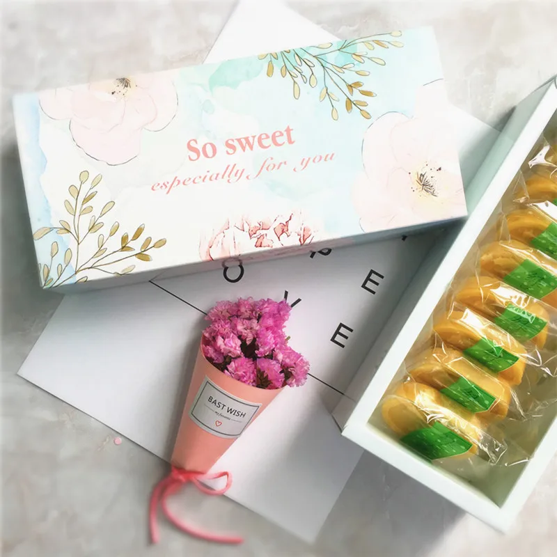 10 шт. светло-голубой розовый цветок дизайнерская бумажная коробка для печенье конфеты шкафчик для закусок коробки День рождения Рождественская подарочная упаковка