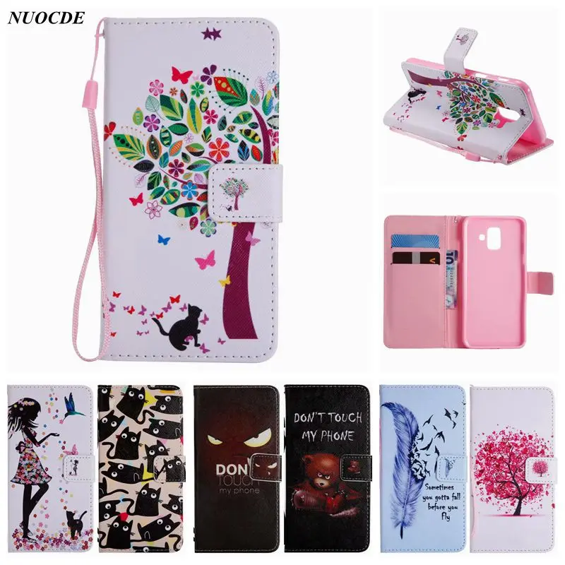 

NUOCDE Fashion Flip Wallet Leather Case For Funda Samsung Galaxy A6 2018 Pattern Magnetic Stand Phone Cover For Samsung A6 Plus