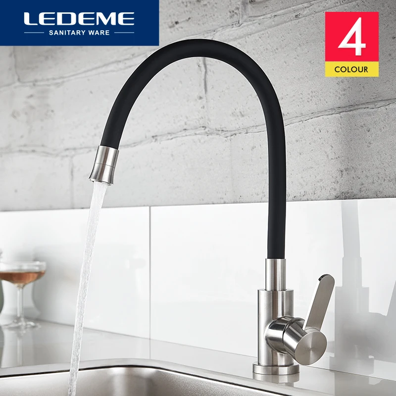 Preise LEDEME Neu Design Küche Wasserhahn 360 Swivel Edelstahl Einzigen Griff Mischer Waschbecken Wasserhahn Pull Out Down Chrome Finish L74004