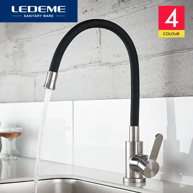 Best Price LEDEME Newly Design Kitchen Faucet 360 Swivel 100% Solid Brass Single Handle Mixer Sink Tap Pull Out Down Chrome Finish L74004