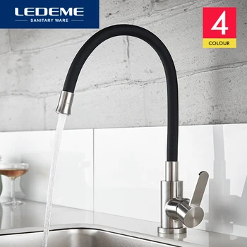 

LEDEME Newly Design Kitchen Faucet 360 Swivel Stainless Steel Single Handle Mixer Sink Tap Pull Out Down Chrome Finish L74004