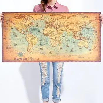 

Vintage World Map Wall Sticker Retro Poster Living Room Art Crafts World Maps bar cafe Pub painting Large size 100x50cm