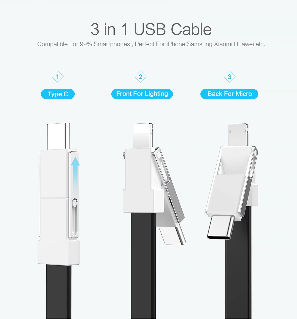 FLOVEME 3 в 1 брелок USB C кабель для type C Micro USB для Lightning Кабель для iPhone samsung Зарядка OTG адаптер для передачи данных