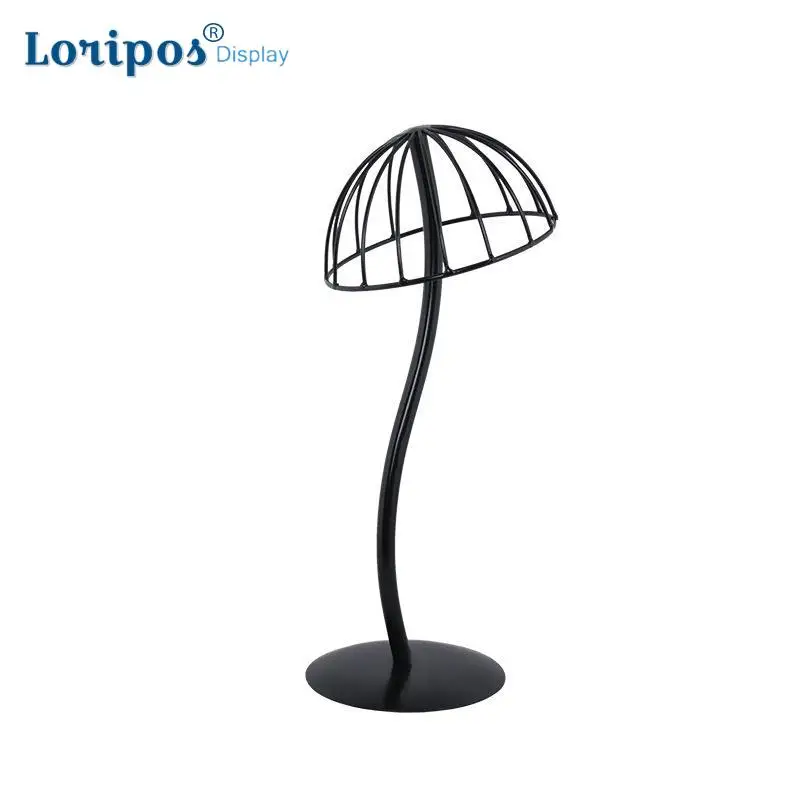 cheap Iron Art Cap Display Shelf Black Cap Display Rack Wig Display Stand Hat Display Holder Black Metal Wig Hanging Bracket Frame