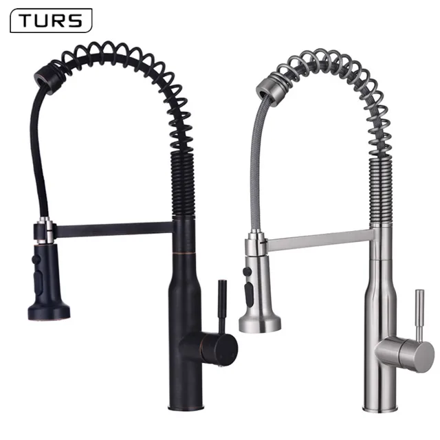 Best Offers Brass Brushed nickel/Matte Black Pull Down Spring Faucet Single Level Mixer Tap 360 Rotation 2-way Pull Out Spray Kitchen Faucet