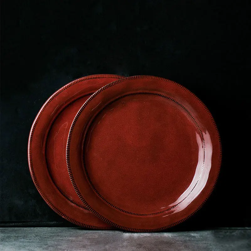 Yilala Ceramic Dinner Plates Red Color Dishes 10 Inch Tableware Elegant Dinnerware Porcelain Large Capacity Plate Dish | Дом и сад