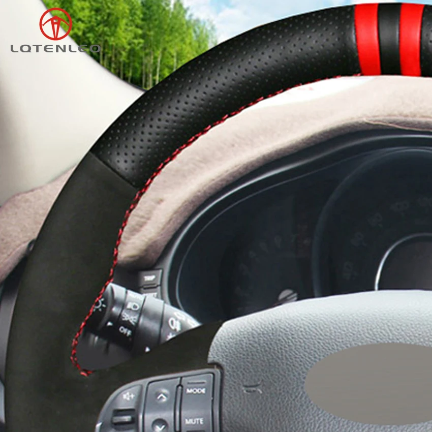 LQTENLEO черная замша из натуральной кожи, прошитая вручную крышка рулевого колеса для Kia Sportage 3 2010- Kia Ceed Cee 'd 2009-2012