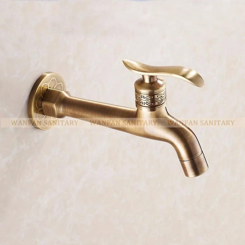 Bibcock Faucet Long Garden Crane Antique Brass Bathroom Mop Sink
