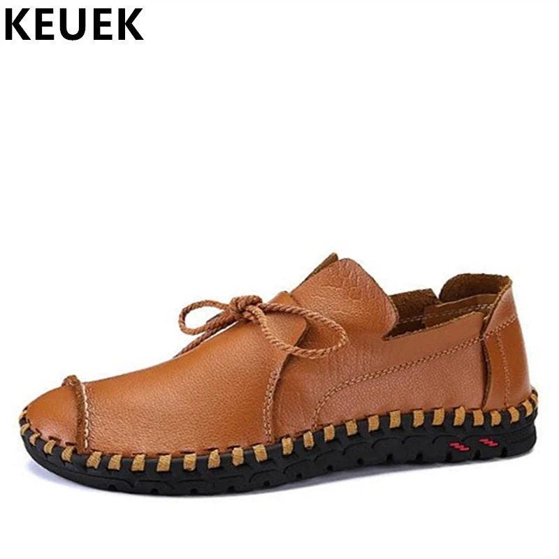 

Large size Male Loafers Handmade Sewing Casual leather shoes Genuine leather Breathable Soft Driving shoes Male Flats 061