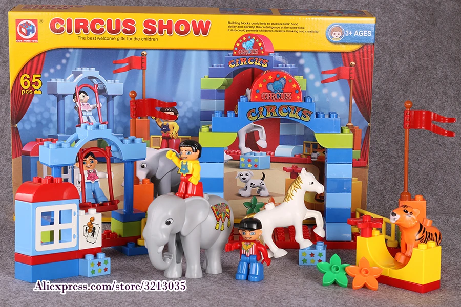 Blocos de Construção Brinquedos para Crianças Duplo Grandes Partículas Circo Mostrar Clássico Educacional Tijolos Caixa Original 65 Pçs 3 Brinquedos e hobbies