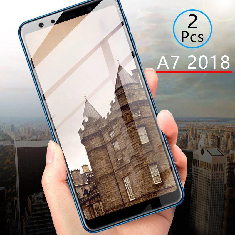 2pcs Protective Glass For Samsung A7 2018 Tempered Glass Screen Protector Full Cover Safety Tremp On