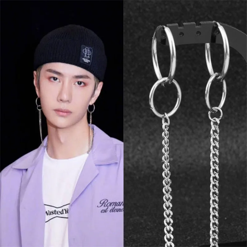 

KPOP DNA Korean Punk 1 Pair 58cm Long Stud earring V Earrings Bangtan Boys V Stud Doulbe Chain Long Earrings Jewelry
