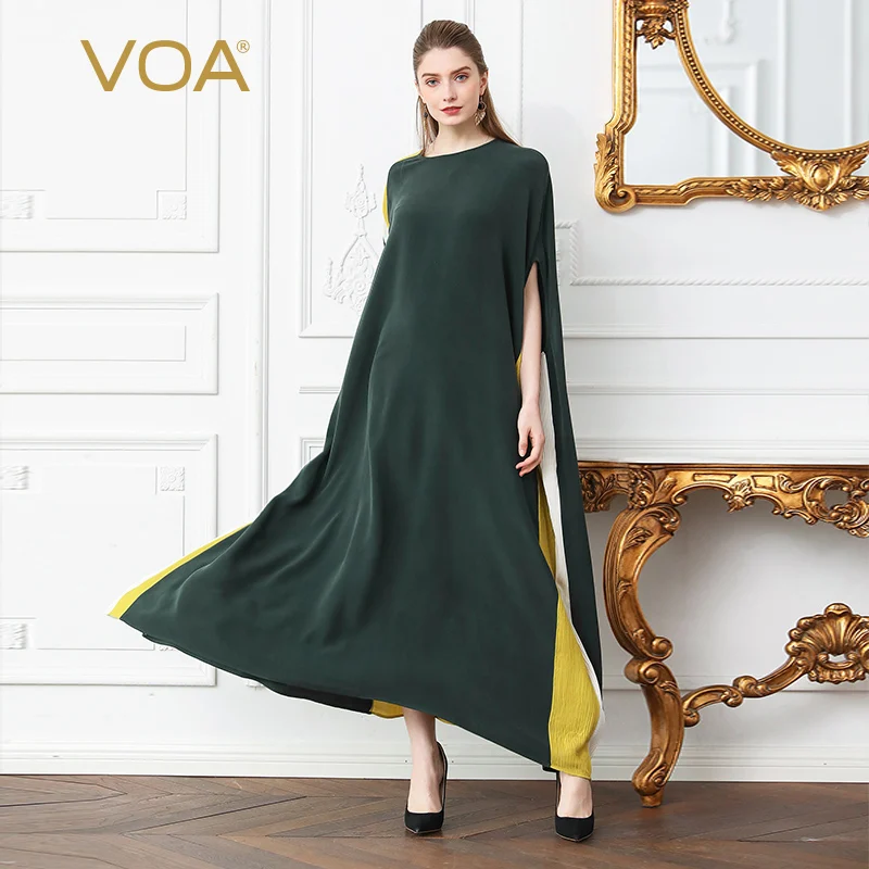 VOA тяжелый шелк мусульманская одежда рукав «летучая мышь» платья Для женщин потерять плюс Размеры Повседневное дамы абайя, кафтан платье