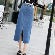 Повседневные юбки женский из смеси хлопка плюс размер синий Новая мода весна эластичная талия прямые юбки женские Высокая талия tyn0912