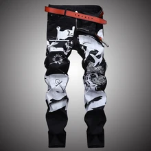 Модные Повседневные джинсы с принтом обтягивающие мужские брюки подходят джинсовые брюки джинсы джоггеры мужские хип-хоп Уличная одежда Брюки Черный WA108