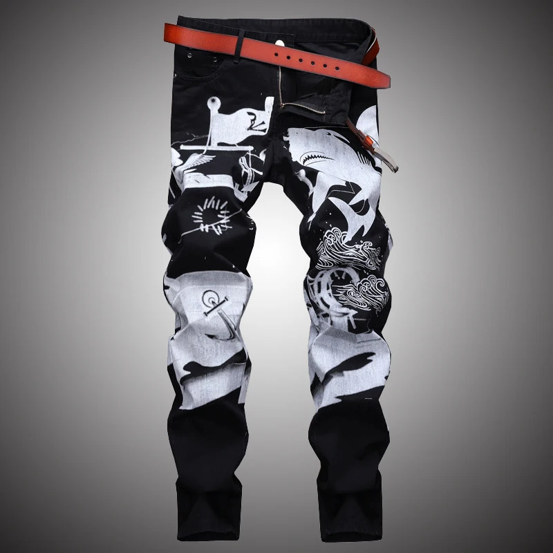 Fashion Print Casual Jeans Pants Men Slim Fit Denim Trousers Jean Joggers 2019 Men Hip Hop Streetwear Pant Clothing Black WA108 Fashion Print Casual Jeans Pants Men Slim Fit Denim Trousers Jean Joggers 2019 Men Hip Hop Streetwear Pant Clothing Black WA108