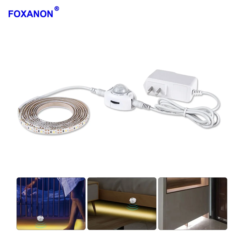 Светодиодная лента Foxanon с пассивным инфракрасным датчиком движения Ночной светильник 1 м 2 3 4 5 источник