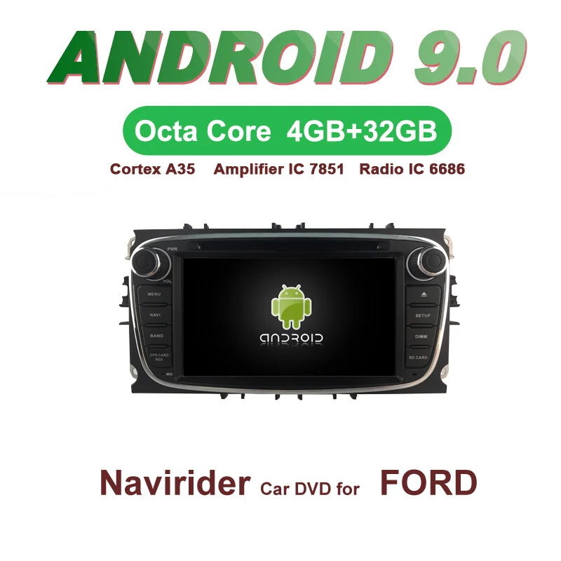 Android 9.0 octa core 4GB RAM car dvd play headunit GPS navi radio stereo tape for Ford Focus Mondeo S-Max C-Max Galaxy