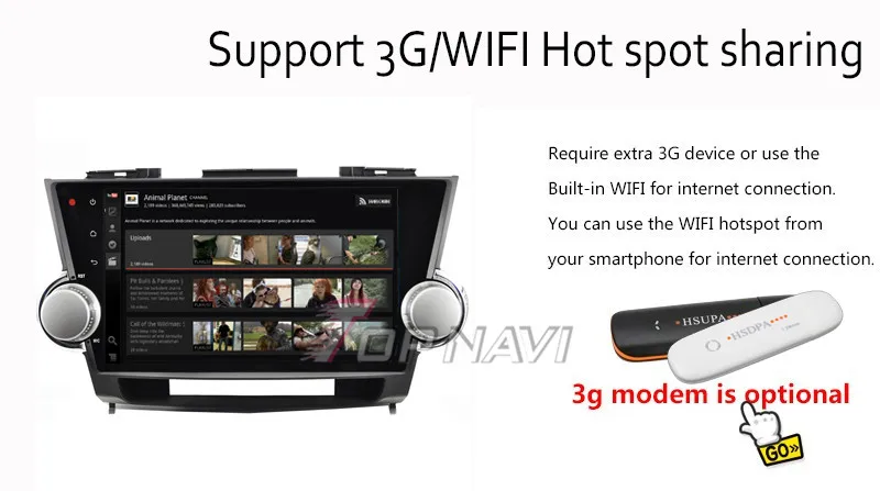 Discount Topnavi 10.2" Quad Core Android 6.0 Car GPS Navigation for Highlander 2009 2010 2011 2012 2013 2014 2015 Autoradio,NO DVD 22