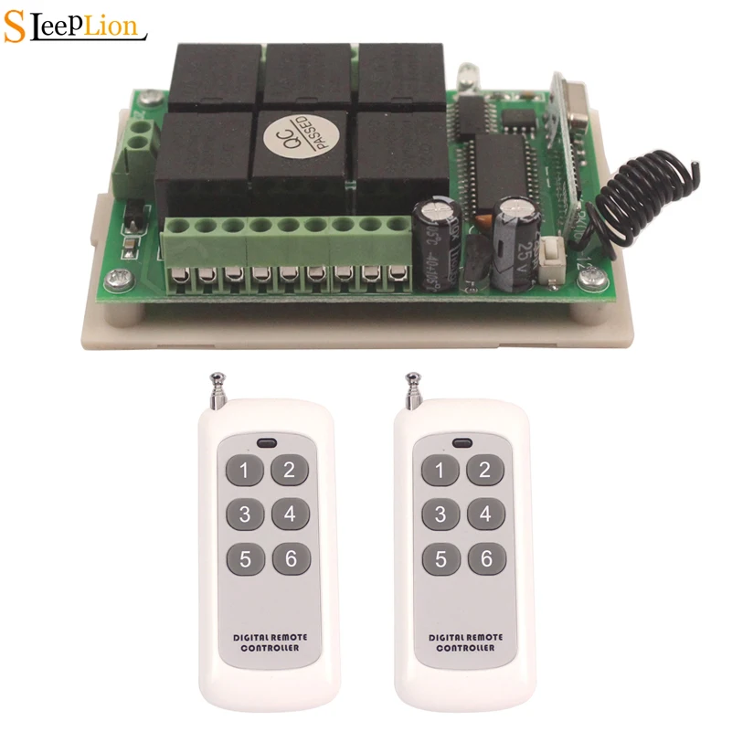 

Sleeplion 12V Relay 6CH wireless RF Remote Control Switch Transmitter+Receiver 6 Channel Remote Switch 12V 433/315MHz