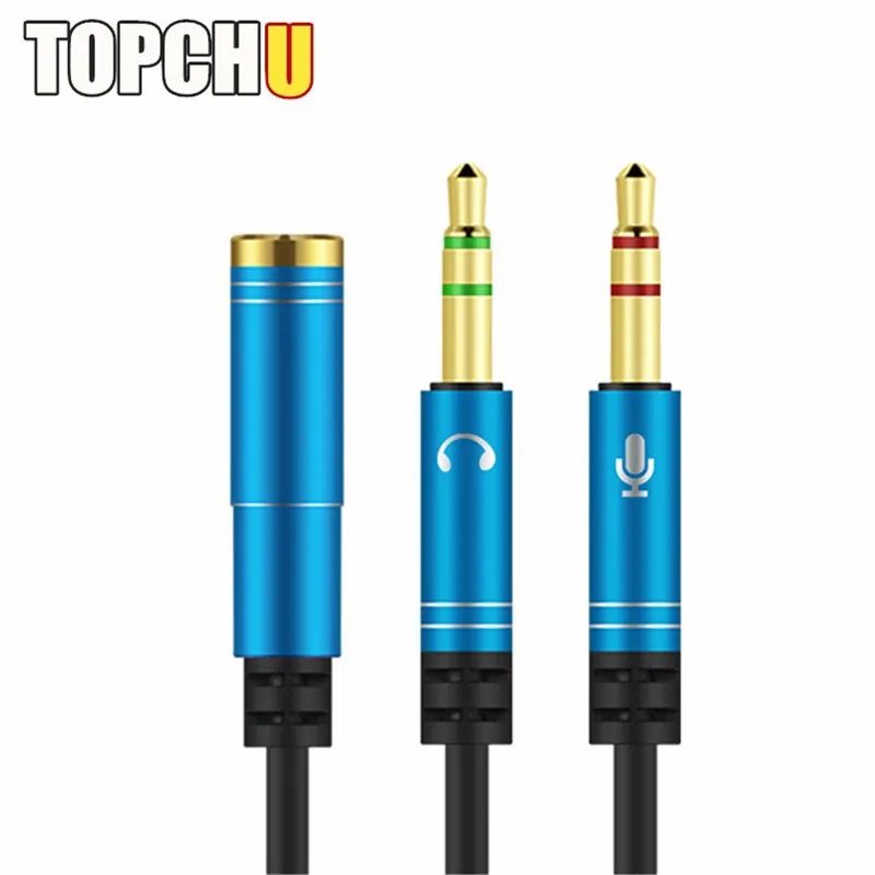 

TOPCHU Phone Adapter 3.5mm Jack Audio Cable 1.15m Stereo Aux Plug Cables Microphone Headphone Splitter 2 Male To 1 Female Cables