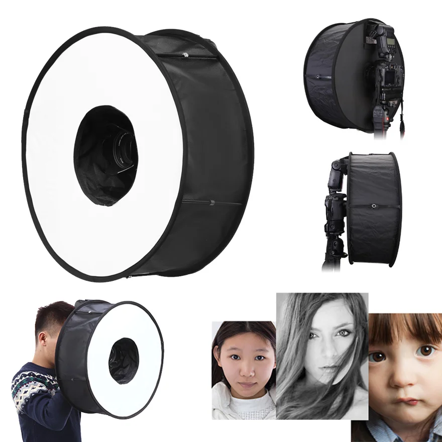 

45cm 18" Foldable Ring Speedlight Flash Softbox Diffuser Macro Shoot Round Soft box Speedlite for Canon Nikon Sony Pentax Godox