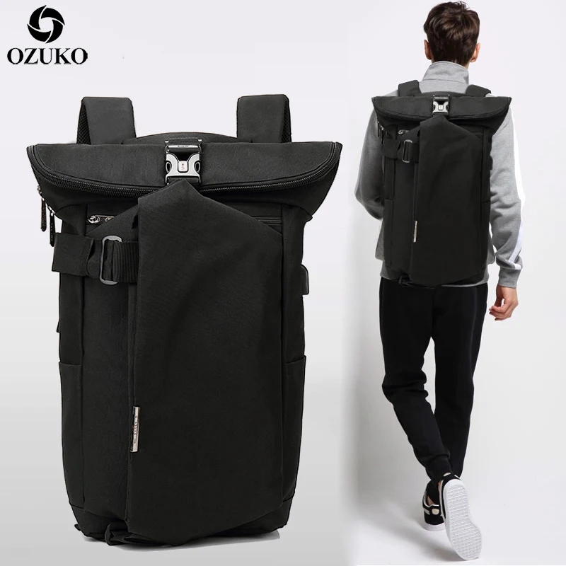 Скидка OZUKO, мужской рюкзак, черный, usb зарядка, Противоугонный, рюкзак для ноутбука, для путешествий, Mochila, модный, мужской, большой емкости, для колле...