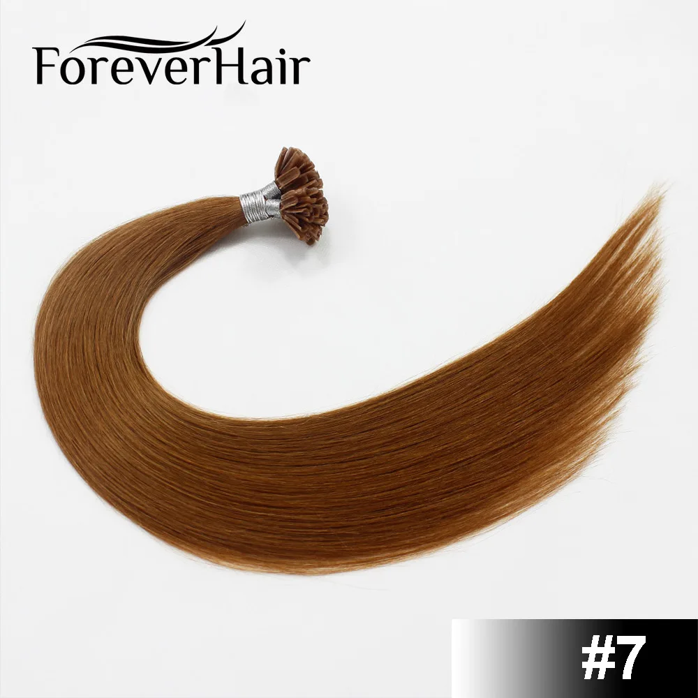 FOREVER HAIR 0,8 г/локон 1" 18" 2" Remy Предварительно скрепленные человеческие волосы для наращивания шелковистые прямые профессиональные салонные накладные разноцветные волосы - Цвет: #7