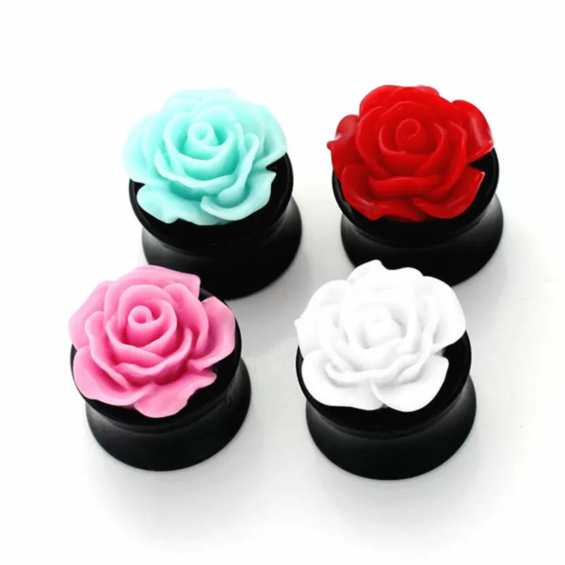 Acrylic Rose Flower Ear Plugs Tunnel Gauges Piercing Earring Expander Stretchers Body Piercing