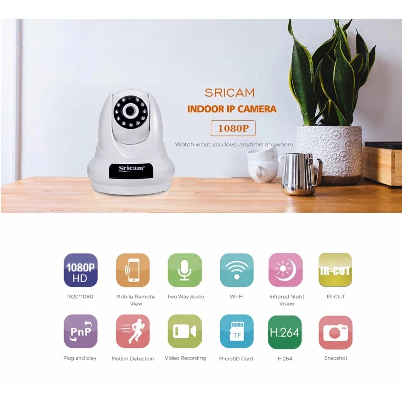 Sricam SP018 HD 2.0MP IP камера 4X цифровой зум CCTV Wifi 1080P Мини умный дом 360 ° обзор