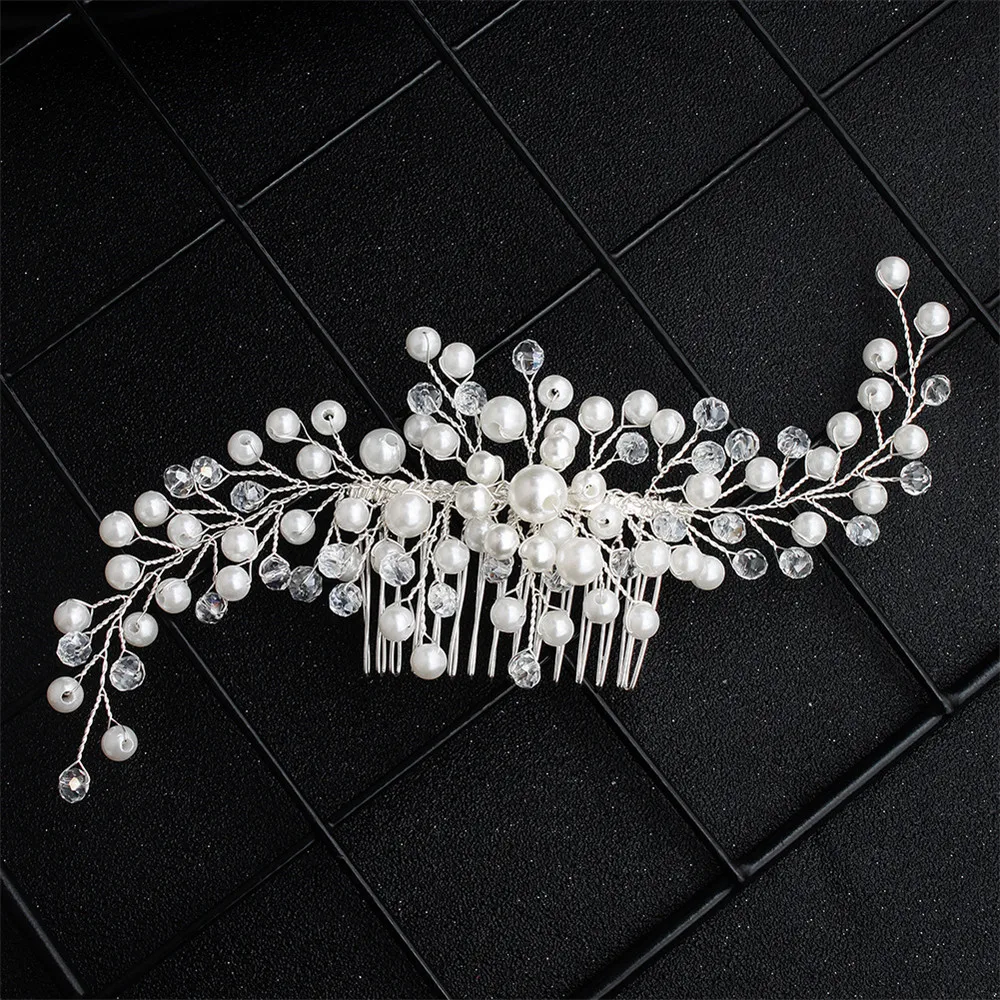 

Elegant Wedding Hair Combs For Bride Crystal Rhinestones Simulated Pearls Bridal Headpiece Hair Jewelry Accessories