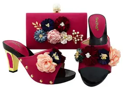 Африка Стиль цветы Дамская обувь и сумочки модные итальянские Обувь на высоких каблуках и сумка в комплекте для Свадебная вечеринка на