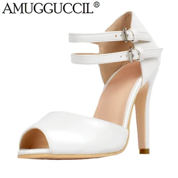 

Customize Plus Big Size 34-47 White Buckle Fashion Sexy High Heel Summer Girl Female Women Lady Sandals L899