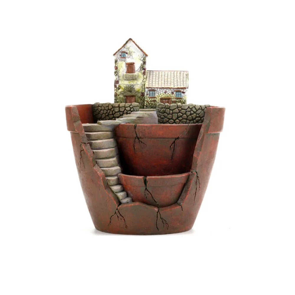Mini House Figurines Resin Flower Pot for Herb Cacti Succulent Plants