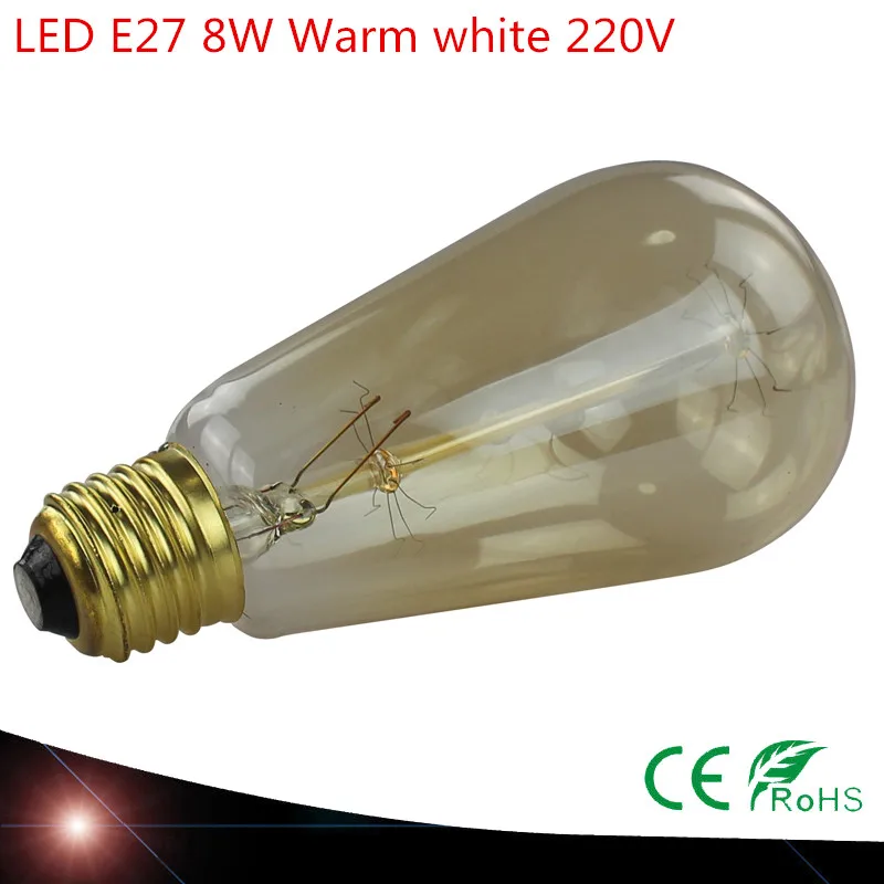 

E27 220V ST64 Vintage Led Lamp E27 Retro LED Filament Light Bulb Glass Edison Lamparas 8W Gold Decoration