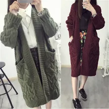2017 Plus Size Clothing Twisted Thickening Medium-long 200 Outerwear Knit Wool Female Cardigan New Arrival Top Fashion Solid