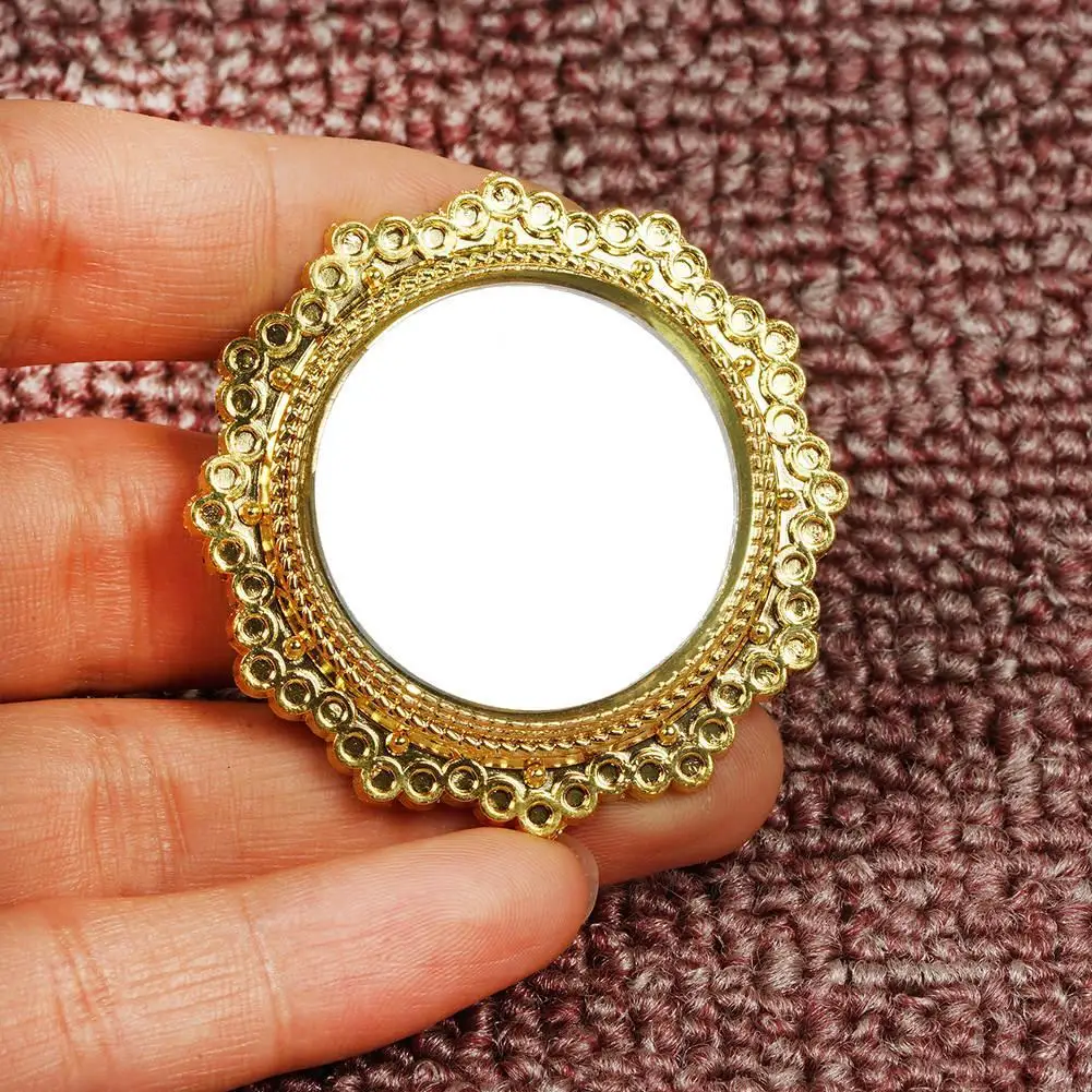 Diy Vintage Gold Mirror 1:12 Dollhouse Miniature Vintage Round Mirror With Gold Frame DIY Doll