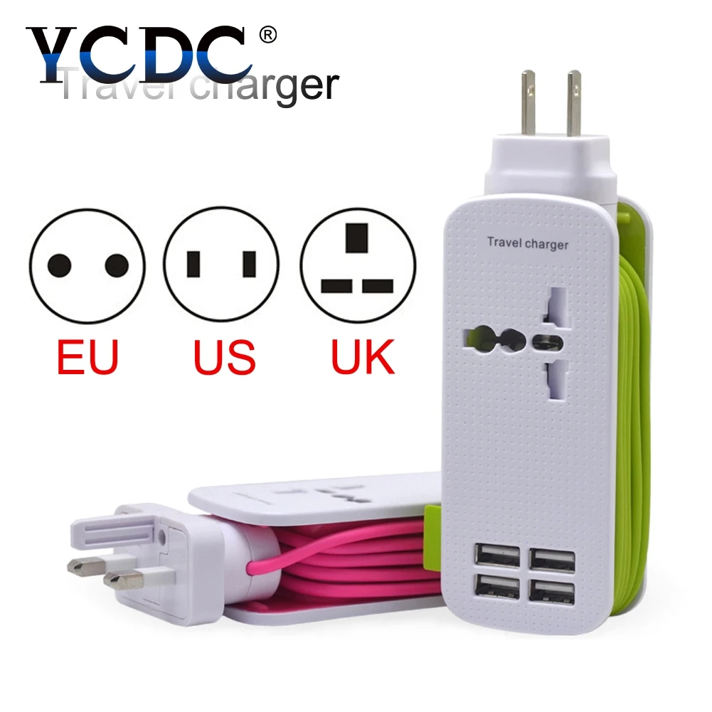 Дешево YCDC поле качество для смартфонов розетки зарядное устройство мощность полосы 4.3ft мощность шнур 4 порты usb одна розетка Путешествия Дом США ЕС....