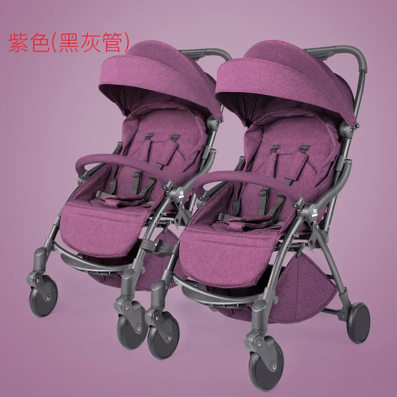 Многофункциональная двойная детская коляска для детей 0-3 лет, съемная, легкая, складная, может сидеть на двойной машине - Цвет: purple1
