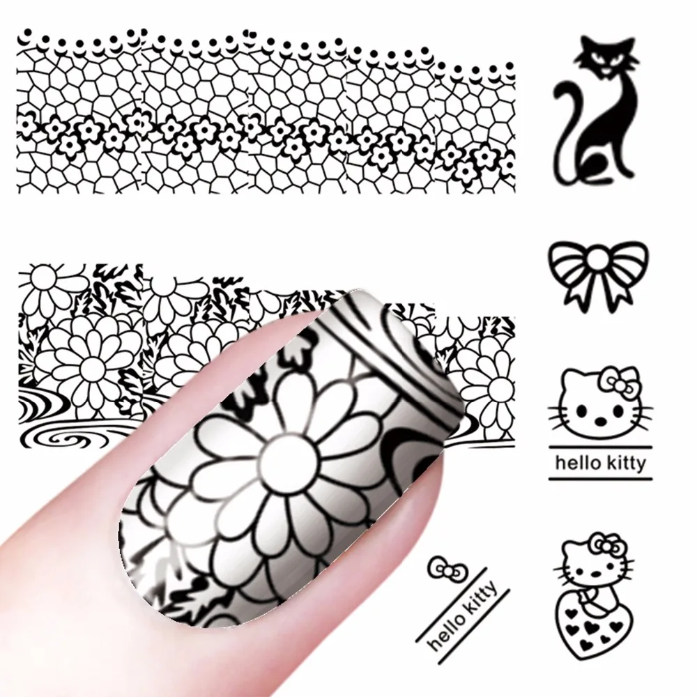 

YZWLE 1 Sheet Optional DIY Water Transfer Black Flower Caton Design Nails Nail Art Tips Stickers Decals Decoration