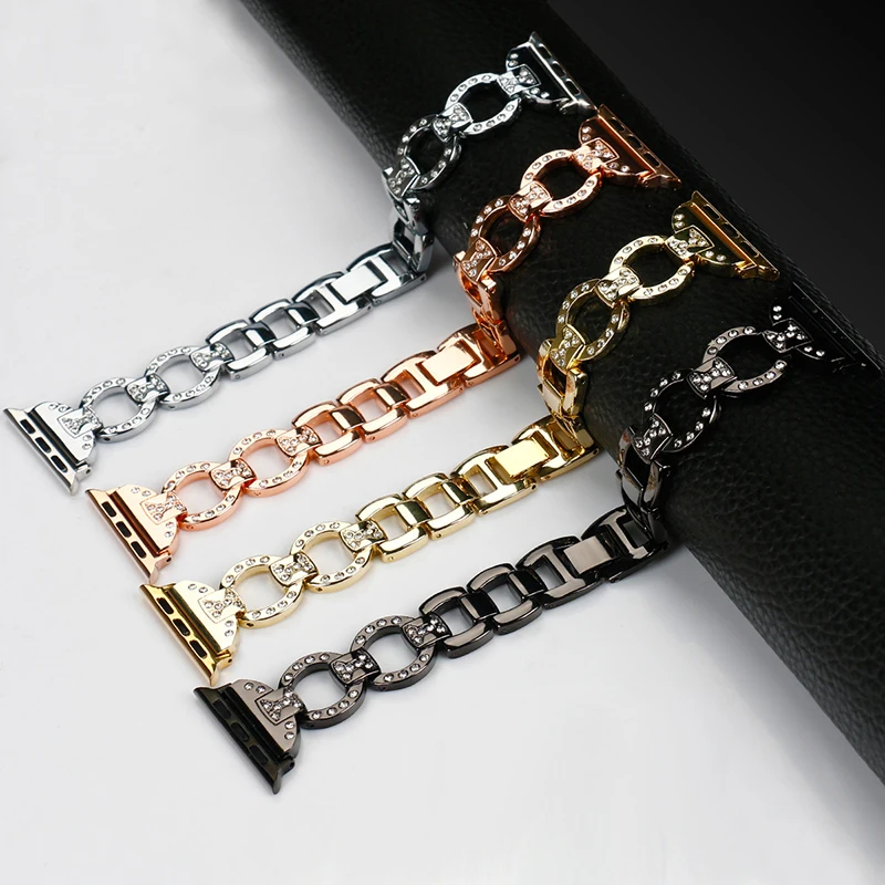 38 42mm Watch Strap For Apple Series Metal SteeL Crystal Diamond Wrist Chain Watch Band For