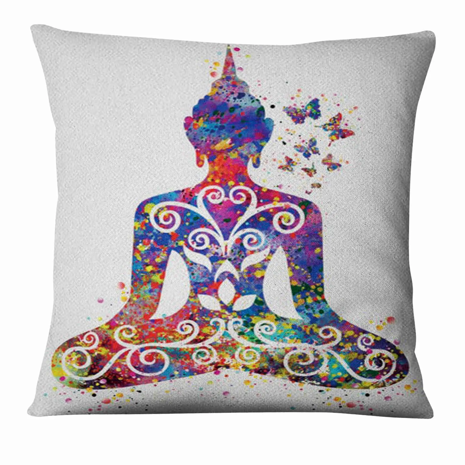 Zen Yoga Art Watercolor Painting Printed Pillowcase Home Pillow Decoration Almofadas Decorativas Para Sofa Throw Pillow 45*45 