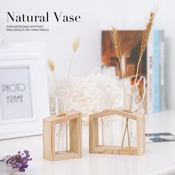 

Home Decor Accessories Plant Wooden Glass Bottle Flower Pot Figurines Miniatures Water Planting Wooden Craft Furnishing Craft