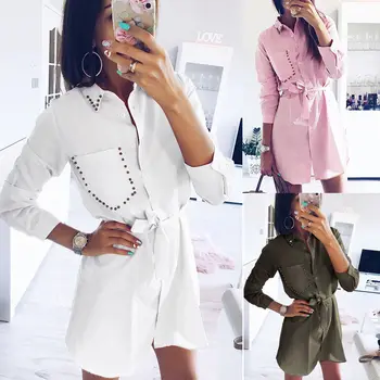 

Autumn New Fashion Women Clothes Long Sleeve Pocket Long Shirts Tops Ladies Casual Loose Button Blouse Maxi Dress